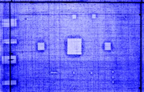 Terahertz-Aufnahme zur Visualisierung von Fehlern in Schaum-CFK-Verklebungen. © Fraunhofer ITWM<br />
