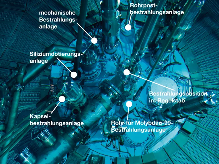 Die Bestrahlungsanlagen im Reaktorbecken. (Foto: Eckert/Heddergott, TUM)